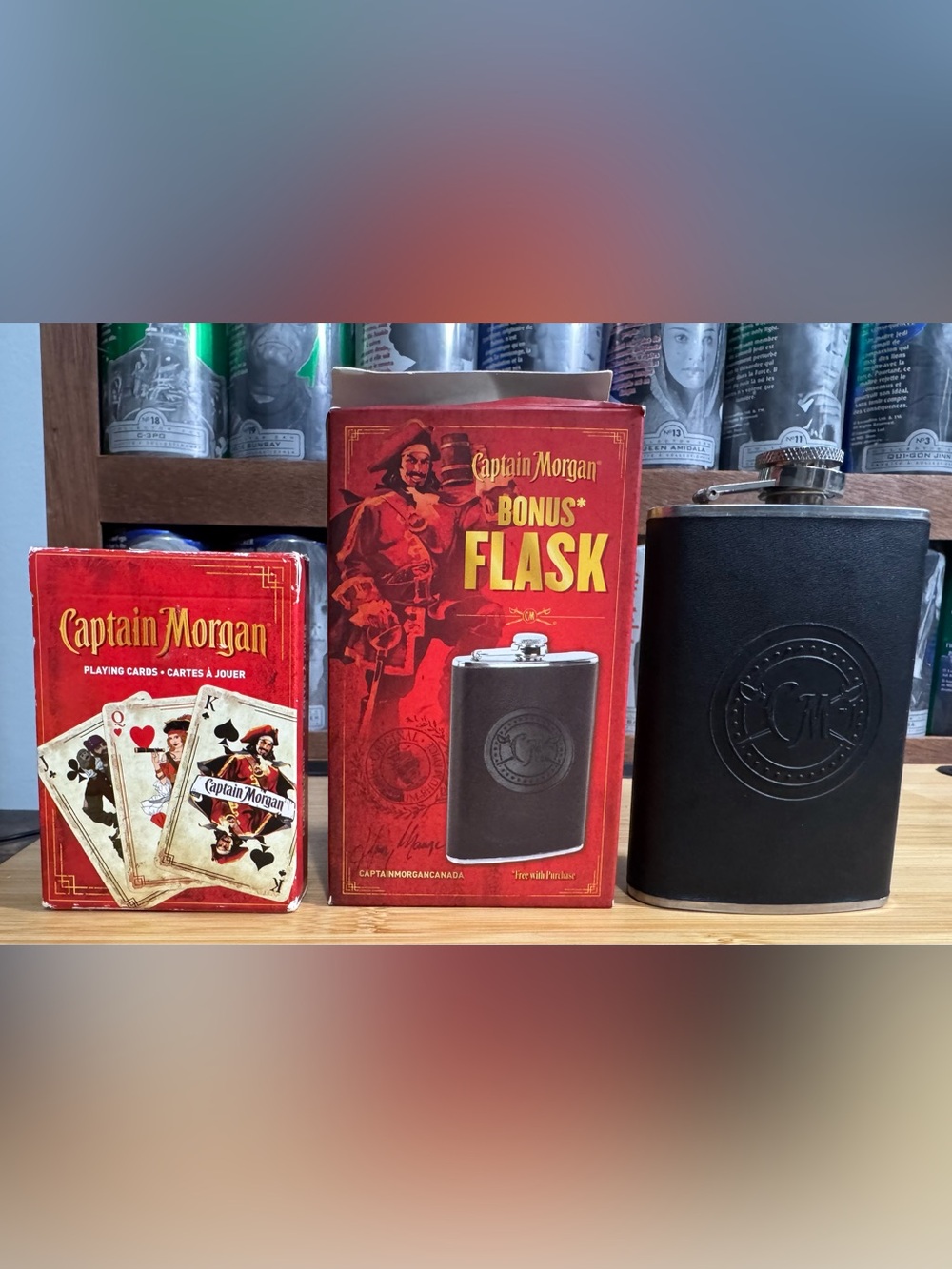 Captain Morgan Collectibles bundle: NIB 5oz Leather Flask + Playing Cards
